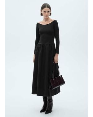 Mango Cotton Blend Shift Dress - Black