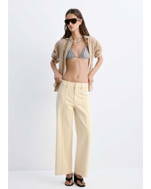 Mango High-Waisted Wide Leg Jeans With Stitching - Natural