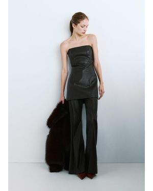 Mango Pantaloni Wide Leg Similpelle Cioccolato - Nero