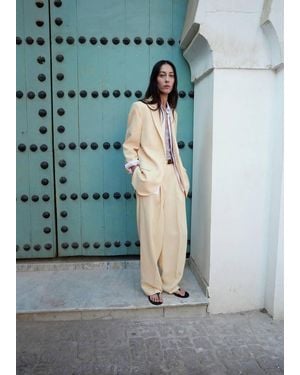 Mango Straight Linen-Blend Pants - Blue