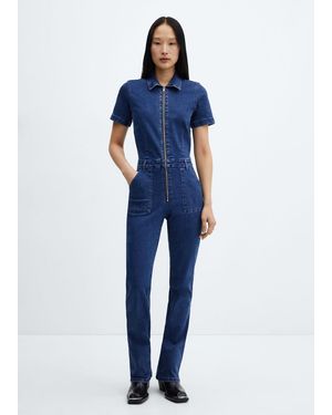 Mango Denim Zipper Jumpsuit Dark - Blue