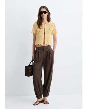 Mango Scalloped Openwork Knit Cardigan - White
