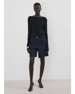 Mango High-Waist Straight-Fit Denim Shorts - Blue