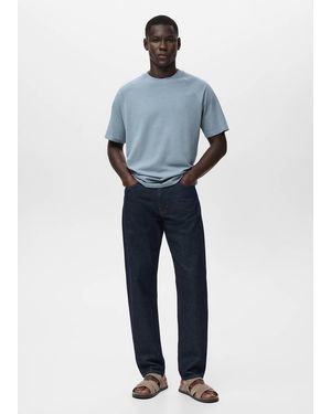Mango Relaxed-Fit Cotton-Linen T-Shirt - Blue