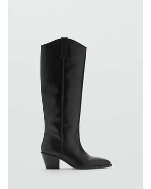 Mango Heeled Leather Boots - Black