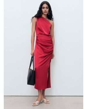 Mango Asymmetrical Satin Dress With Side Slits - Red