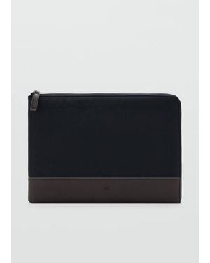 Mango Custodia Laptop Dettaglio Pelle Marrone - Blu