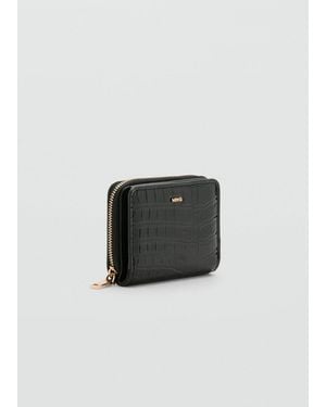 Mango Medium Glossy Croc Wallet - Black