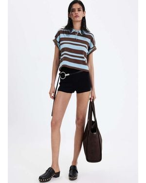 Mango Striped Cotton Polo Shirt - Blue