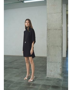 Mango Turtleneck Dress With Asymmetrical Sleeves - Gray