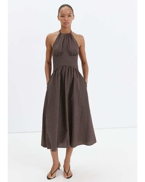 Mango Gingham Check Halter Dress - Brown