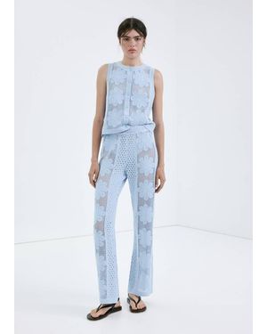 Mango Broderie Anglaise Straight-Leg Trousers - Blue