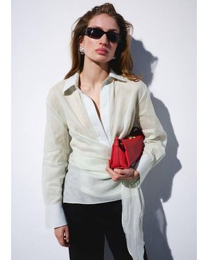 Mango Leather Shoulder Bag With Metal Detail - Grey