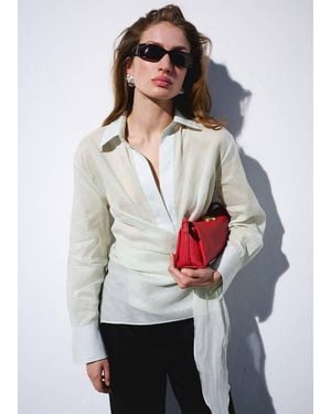 Mango Leather Shoulder Bag With Metal Detail - Grey