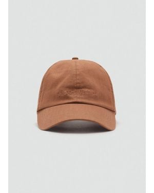Mango Linen-Blend Cap With Embroidered Message - Brown