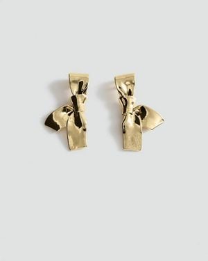 Mango Metallic Bow Earrings - White