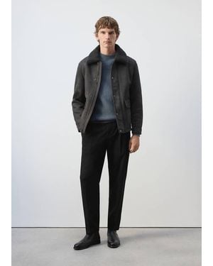 Mango Veste Effet Daim À Poches Vert Foncé - Noir