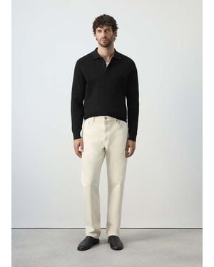 Mango Feinstrick-Poloshirt Aus Baumwoll-Mix - Weiß
