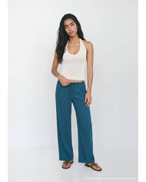 MANGO TEEN Beaded Detail Halter Top - Blue