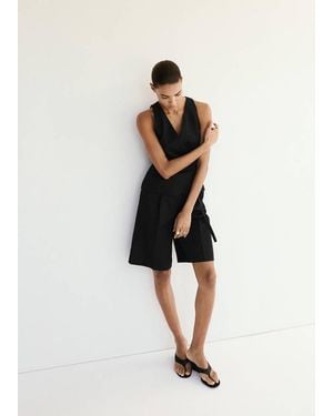 Mango Linen Blend Cross-Over Jumpsuit - Natural