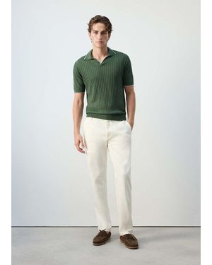 Mango Ribbed Linen Lyocell Blend Polo - Green
