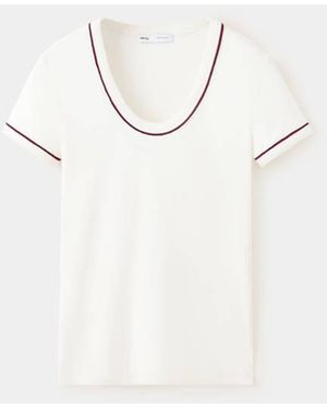 Mango Ribbed T-Shirt With Piping - White