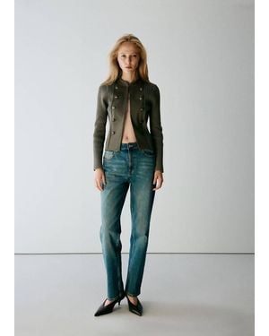 Mango Combined Knit Jacket With Button Details - Green