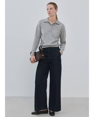 Mango Wide Leg Mid-Rise Jeans Open - Blue