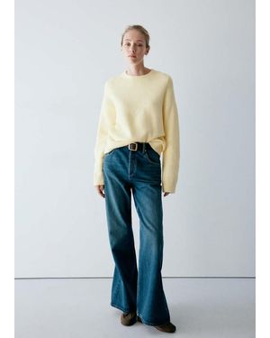 Mango Pull En Maille À Col Rond Jaune Pastel - Bleu