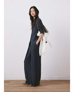 Mango Pinstripe Wide Leg Trousers - White