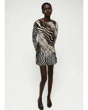 Mango Zebra-Print Dress With Flared Sleeves - Black
