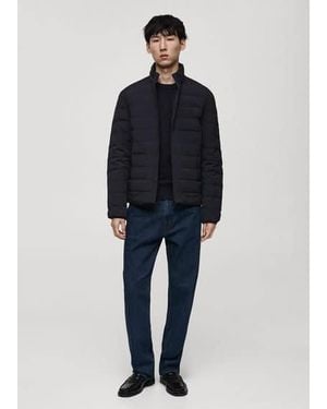 Mango Quilted Jacket With Down And Feather Filling Dark - Blue