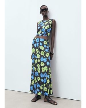 Mango Floral-Print Long Skirt - White