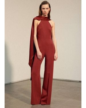 Mango Halter Neck Jumpsuit With Combined Detailing - Red