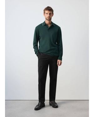 Mango 100% Cotton Polo Shirt With Contrasting Detail - Green