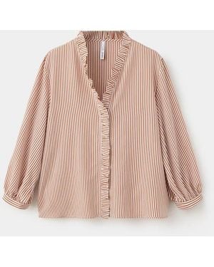 Mango Chemisier À Rayures Détail Volant Marron - Rose