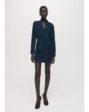Mango Draped Dress With Foulard - Blue
