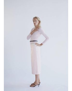 Mango Jupe Midi Satinée Rose Pastel - Blanc
