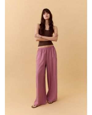MANGO TEEN Straight Linen-Blend Trousers - Natural
