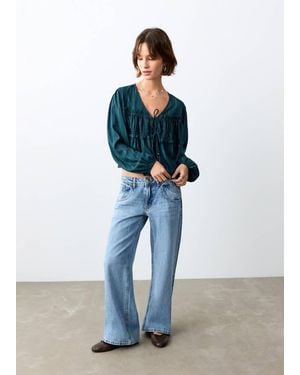 MANGO TEEN Lurex Blouse With Ties - Blue