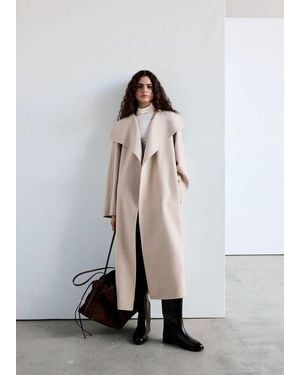 Mango Cappotto Lana Handmade Cintura Grigio Chiaro/Pastello - Bianco