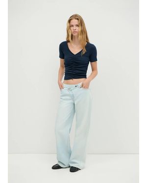 MANGO TEEN Draped Cotton T-Shirt - Blue