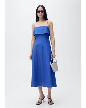 Mango Vestito Cotone Svasato Blu