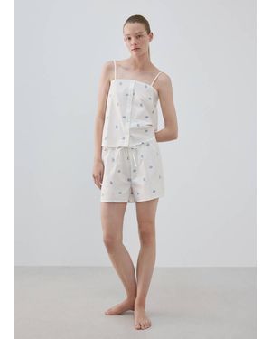 Mango 100% Cotton Floral Full Pyjamas Set - White