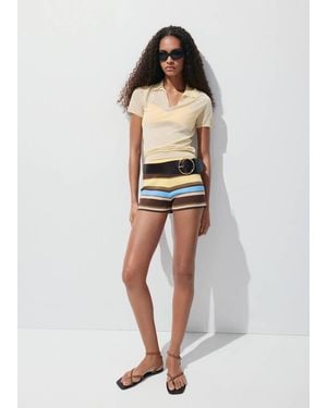 Mango Striped Knitted Shorts - White