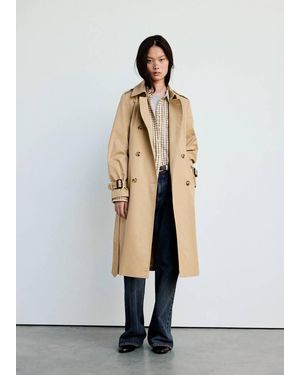 Mango Long Trench Coat With Belt - White