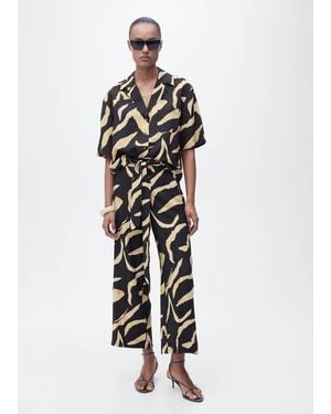 Mango Printed Straight-Fit Pants With Belt - White
