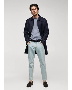 Mango Water-Repellent Cotton Trench Coat Dark - Blue