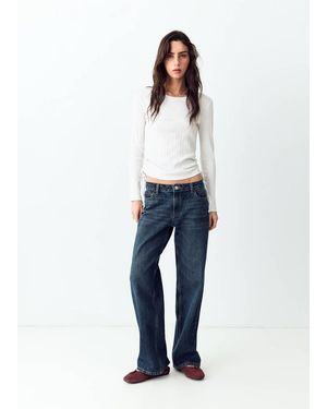 MANGO TEEN Ribbed T-Shirt With Ruched Detail - Blue