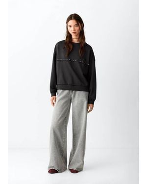 MANGO TEEN Cotton Sweatshirt With Studded Details - Black